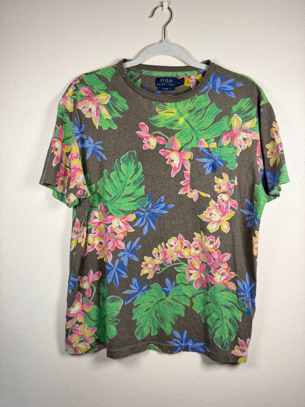 Polo Ralph Lauren Classic Fit Tropical Floral Pocket Tee Olive Green M
